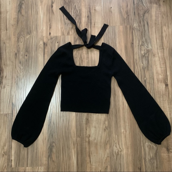 Tops - Cropped Knit Square Neck Sweater